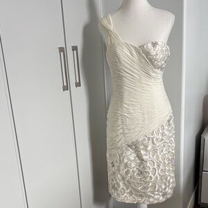 Elegant Ivory Sue Wong One-Shoulder Dress